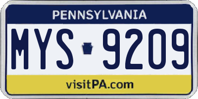 PA license plate MYS9209