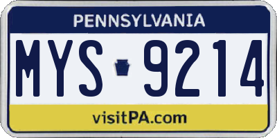 PA license plate MYS9214