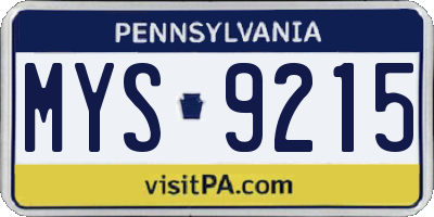 PA license plate MYS9215