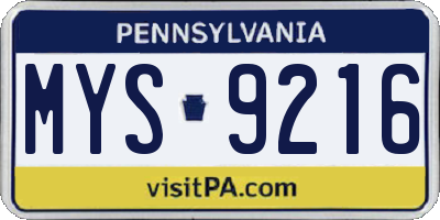 PA license plate MYS9216