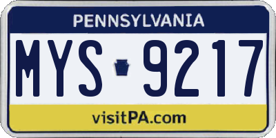 PA license plate MYS9217