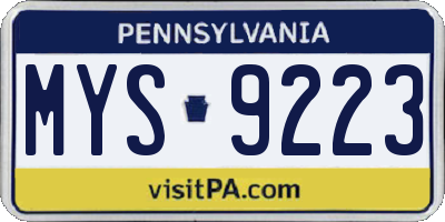PA license plate MYS9223