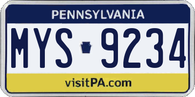 PA license plate MYS9234