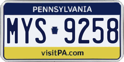 PA license plate MYS9258