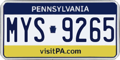 PA license plate MYS9265