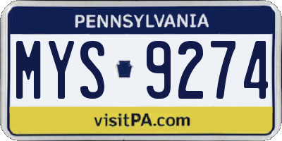 PA license plate MYS9274