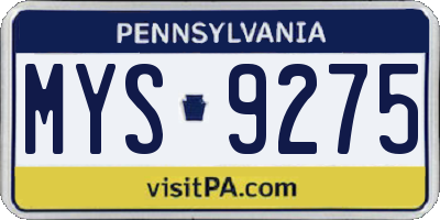 PA license plate MYS9275