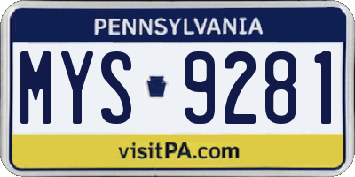 PA license plate MYS9281