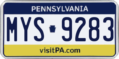 PA license plate MYS9283