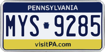 PA license plate MYS9285