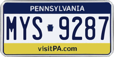 PA license plate MYS9287