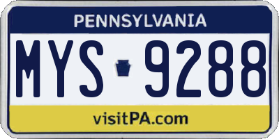 PA license plate MYS9288