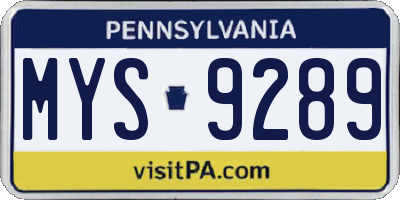 PA license plate MYS9289