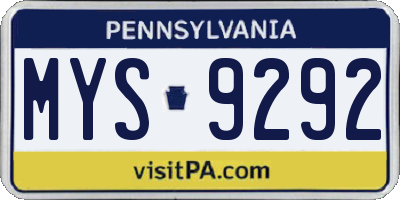 PA license plate MYS9292