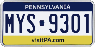 PA license plate MYS9301