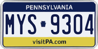 PA license plate MYS9304