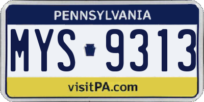 PA license plate MYS9313