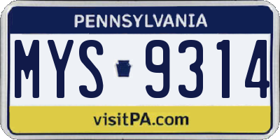 PA license plate MYS9314