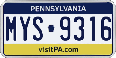 PA license plate MYS9316