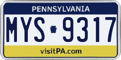 PA license plate MYS9317