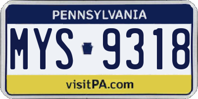 PA license plate MYS9318