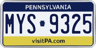 PA license plate MYS9325