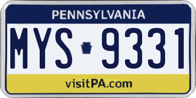 PA license plate MYS9331