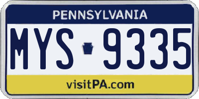 PA license plate MYS9335