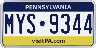 PA license plate MYS9344