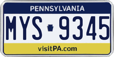 PA license plate MYS9345