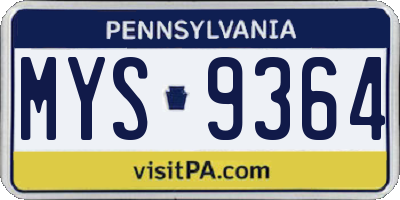 PA license plate MYS9364