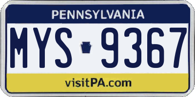 PA license plate MYS9367