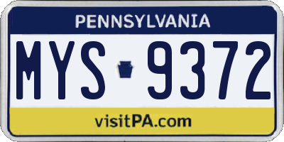 PA license plate MYS9372