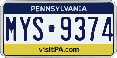PA license plate MYS9374