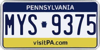 PA license plate MYS9375