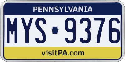 PA license plate MYS9376