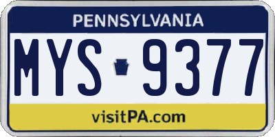 PA license plate MYS9377