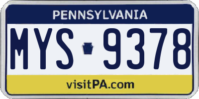PA license plate MYS9378