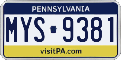 PA license plate MYS9381