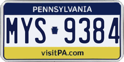 PA license plate MYS9384