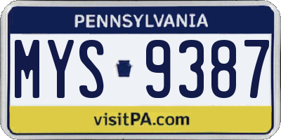 PA license plate MYS9387