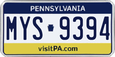 PA license plate MYS9394