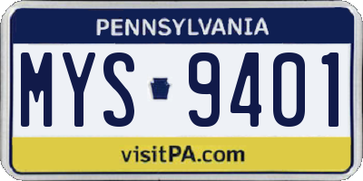 PA license plate MYS9401