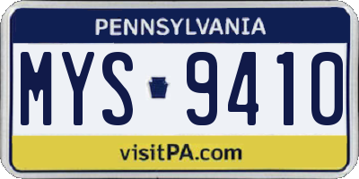 PA license plate MYS9410
