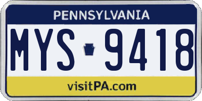 PA license plate MYS9418