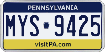 PA license plate MYS9425