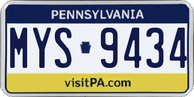 PA license plate MYS9434