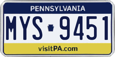 PA license plate MYS9451
