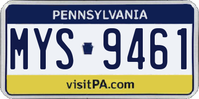 PA license plate MYS9461