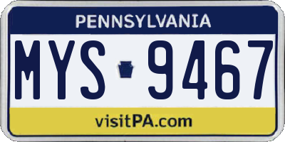 PA license plate MYS9467